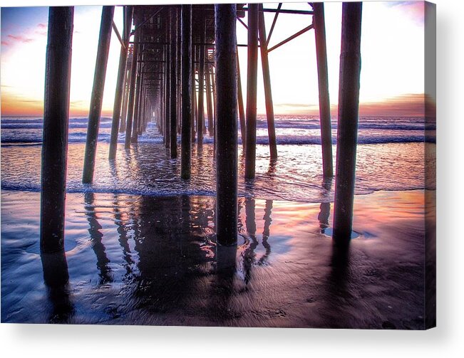 Huntington Beach Acrylic Print featuring the photograph Huntington Beach Pier at Dusk by Hal Bowles