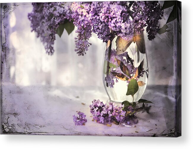 Lilacs Acrylic Print featuring the photograph I Picked A Bouquet Of Lilacs Today by Theresa Tahara