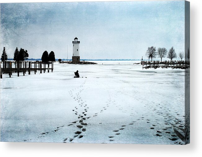 Lighthouse Acrylic Print featuring the photograph Ice Fishing Solitude 2 by Janice Adomeit