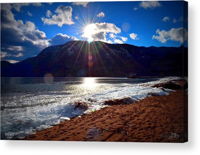 Ice Acrylic Print featuring the photograph Ice Piles on Skaha Lake Penticton 02-19-2014 by Guy Hoffman