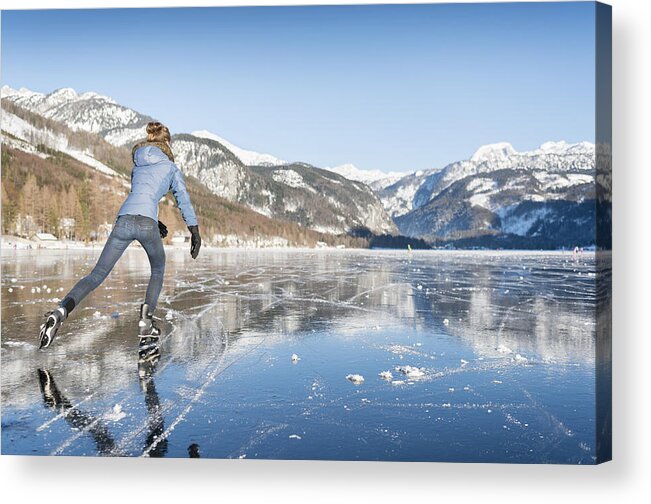 Scenics Acrylic Print featuring the photograph Ice Skating, Frozen Lake Grundlsee, Austria by 4fr