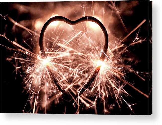 Firework Display Acrylic Print featuring the photograph Illuminated Heart Shaped Sparkler by 400tmax