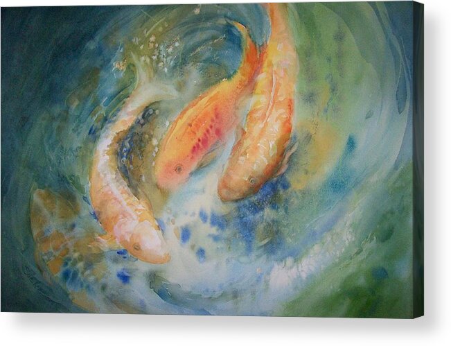 Koi Acrylic Print featuring the painting In a Tailspin by Sue Kemp