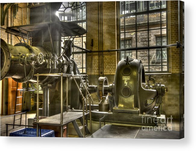 Mechanism Acrylic Print featuring the photograph In The Ship-Lift Engine Room by Heiko Koehrer-Wagner