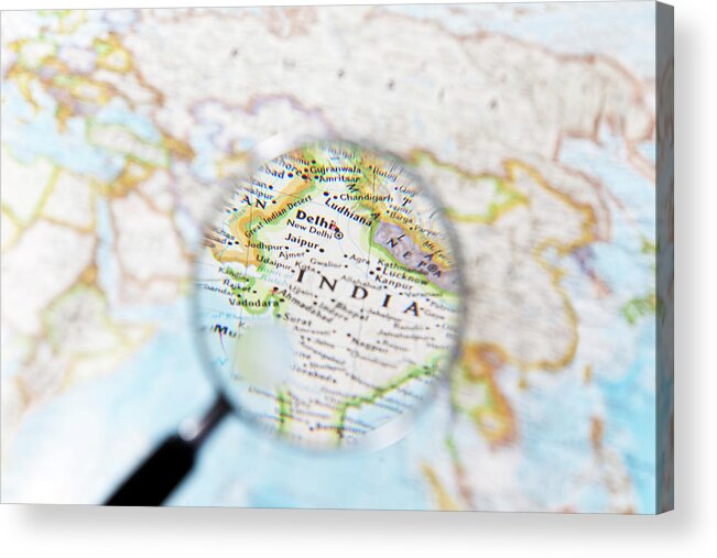 Magnifying Glass Acrylic Print featuring the photograph India And Magnifying Glass by Yuji Sakai