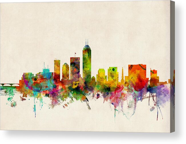 Watercolour Acrylic Print featuring the digital art Indianapolis Indiana Skyline by Michael Tompsett