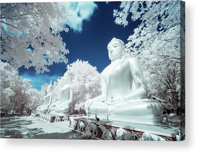 Statue Acrylic Print featuring the photograph Infrared Photo Buddha Statue by Monthon Wa