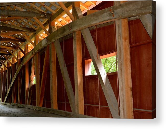 Amish Acrylic Print featuring the photograph Inside a Covered Bridge 2 by Tana Reiff