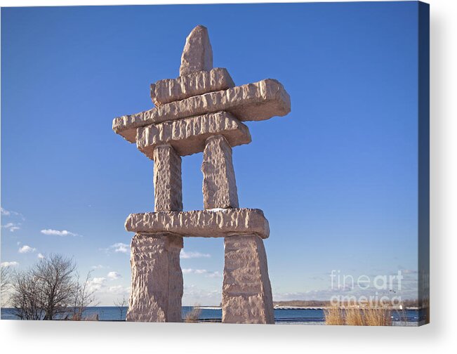Inukshuk Acrylic Print featuring the photograph Inukshuk in Winter by Charline Xia