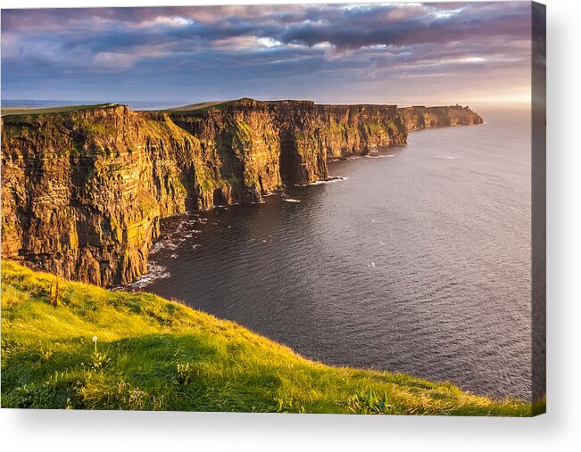Cliffs Of Moher Acrylic Print featuring the photograph Ireland's Iconic landmark The Cliffs of Moher by Pierre Leclerc Photography
