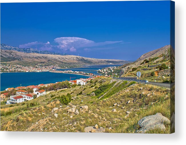 Croatia Acrylic Print featuring the photograph Island of Pag aerial bay view by Brch Photography