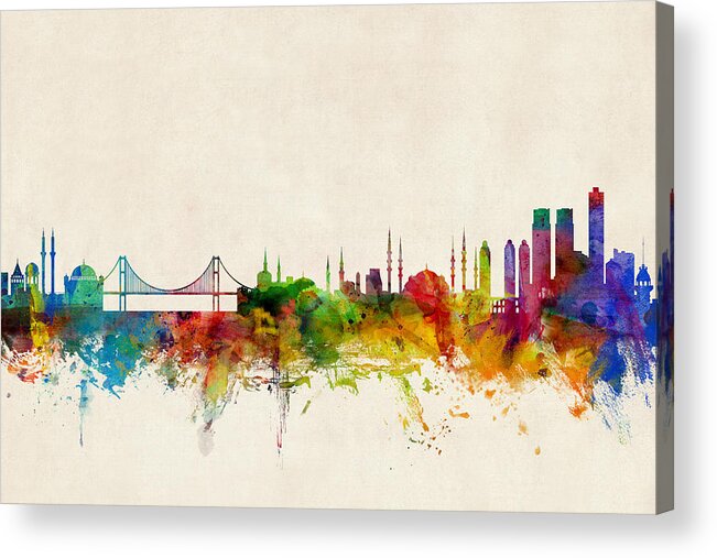 Istanbul Acrylic Print featuring the digital art Istanbul Turkey Skyline by Michael Tompsett