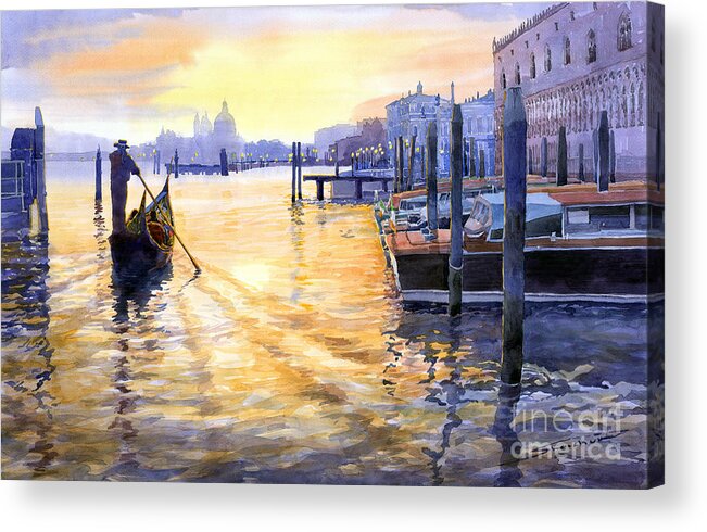 Watercolor Acrylic Print featuring the painting Italy Venice Dawning by Yuriy Shevchuk