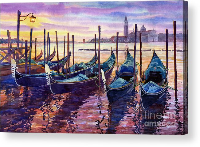 Watercolor Acrylic Print featuring the painting Italy Venice Early Mornings by Yuriy Shevchuk