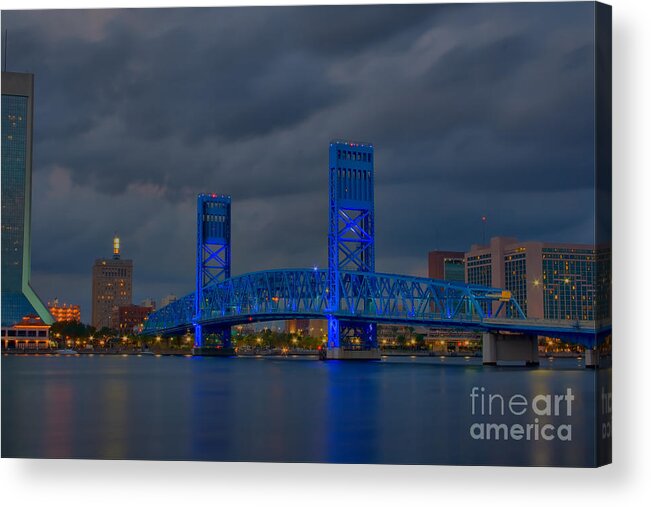 Downtown Acrylic Print featuring the photograph Jacksonville blue bridge HDR by Ules Barnwell