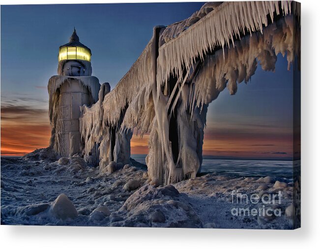 Lighthouse Acrylic Print featuring the photograph January Sunset on North Pier IIl by Brett Maniscalco