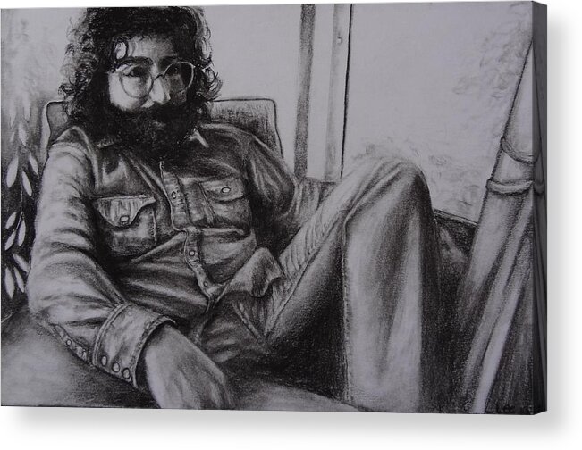 Grateful Dead Acrylic Print featuring the drawing Jerry Garcia in '72  by Leandria Goodman
