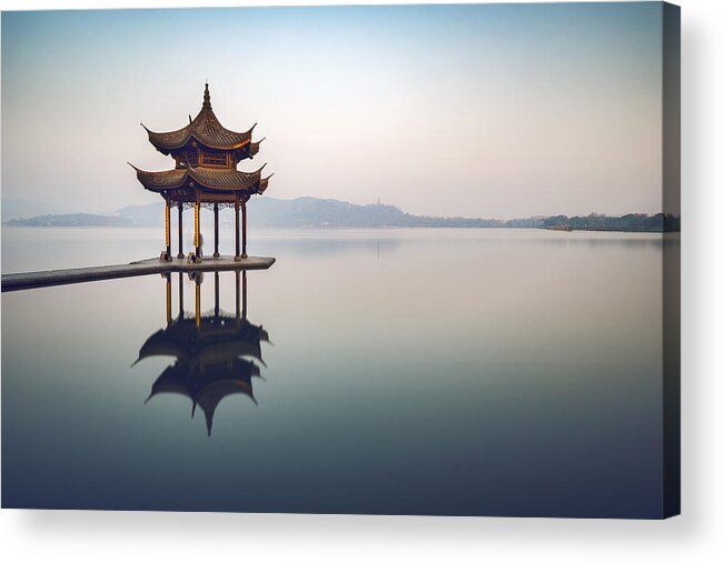 Tranquility Acrylic Print featuring the photograph Jixian Pavilion on the West Lake by Weiyi Zhu