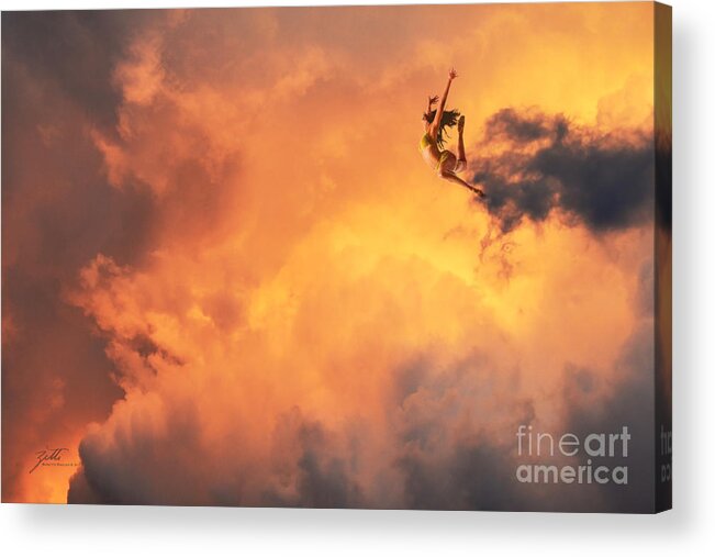 Surreal Acrylic Print featuring the digital art 'Jump into the Fire' by Suzette Kallen