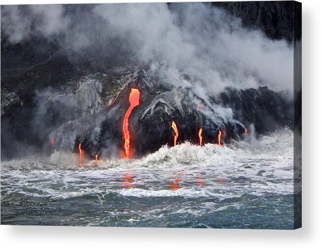 Lava Acrylic Print featuring the photograph Lava Falls at Kalapana by Venetia Featherstone-Witty