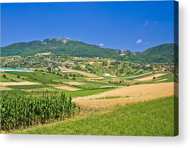 Croatia Acrylic Print featuring the photograph Kalnik mountain agricultural green landscape by Brch Photography