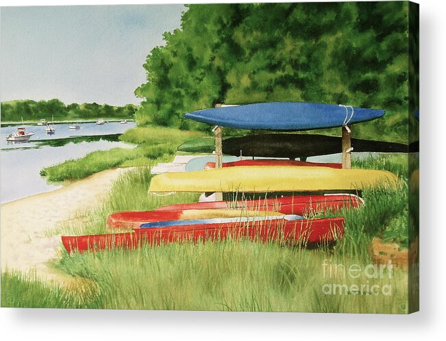 Bass River Acrylic Print featuring the painting Kayaks In Limbo by Karol Wyckoff