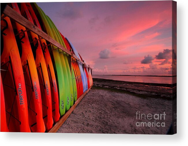 Dunedin Fl Acrylic Print featuring the photograph Kayaks on Dunedin Causeway by Jennifer Zelik