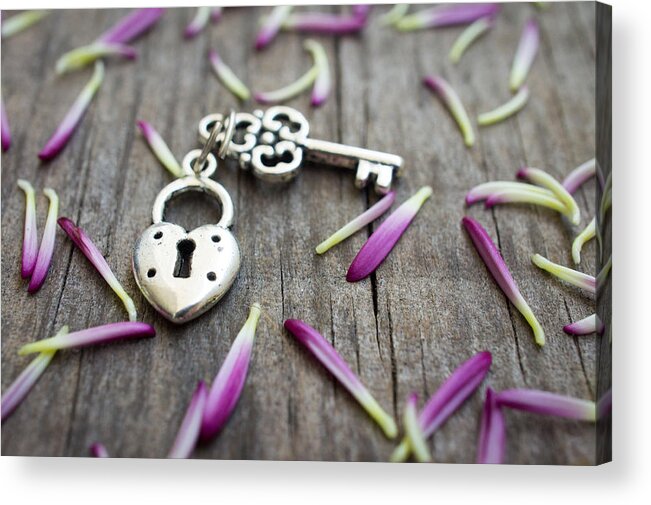 Heart Acrylic Print featuring the photograph Key with heart shaped lock by Aged Pixel