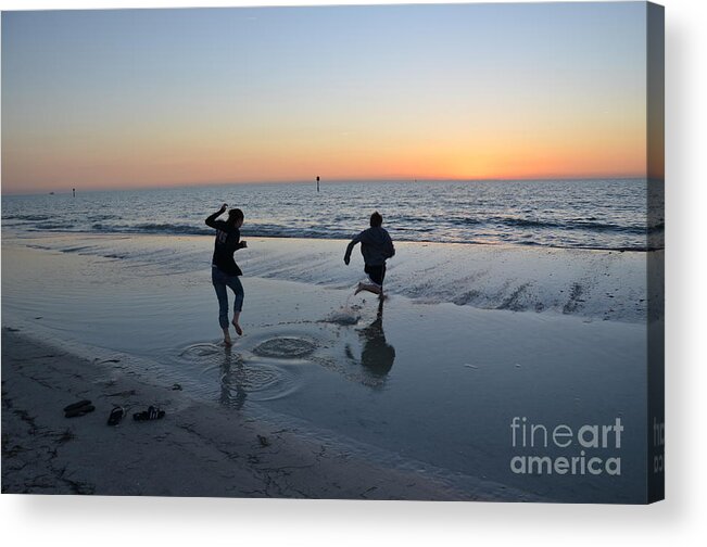 Kids At The Beach Acrylic Print featuring the photograph Kids at the Beach by Robert Meanor