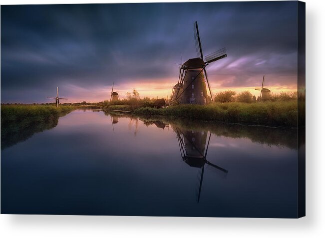 Netherlands Acrylic Print featuring the photograph Kinderdijk Windmills by Jes?s M. Garc?a