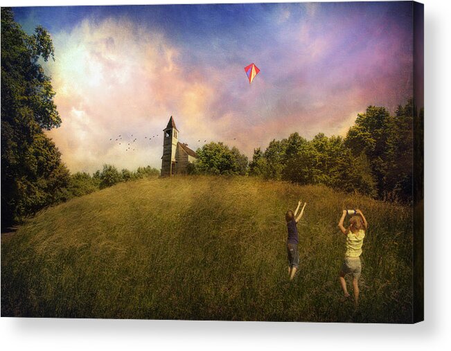 Children Acrylic Print featuring the photograph Kite Flying by John Rivera