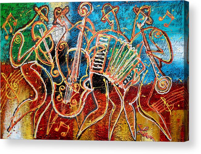 Jazz Acrylic Print featuring the painting Klezmer Music Band by Leon Zernitsky