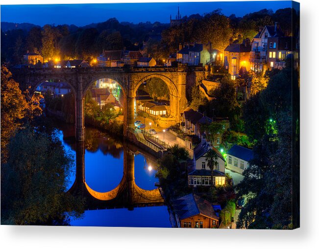 Europe Acrylic Print featuring the photograph Knaresbrough Viaduct Night Reflection by Dennis Dame