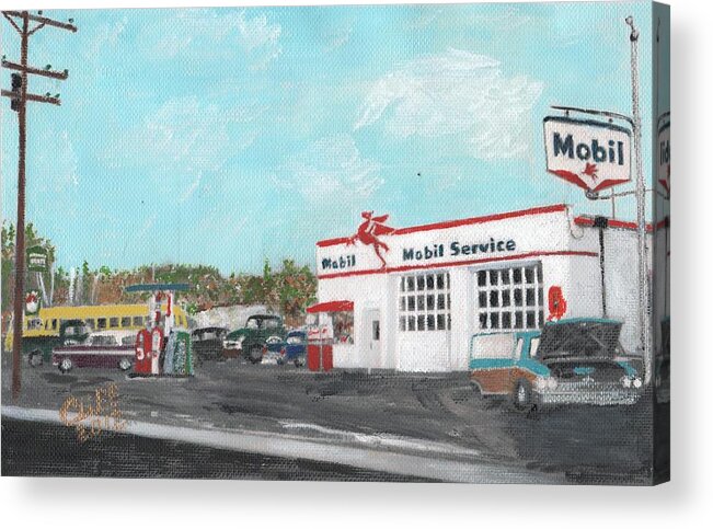 Gas Stations Acrylic Print featuring the painting Koki's Garage by Cliff Wilson