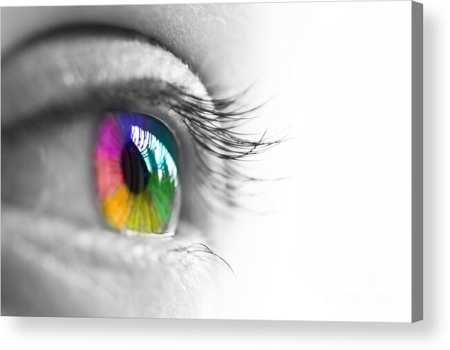 Eye Acrylic Print featuring the photograph La vie en couleurs, Rainbow eye by Delphimages Photo Creations