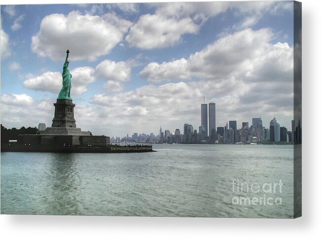 New York Acrylic Print featuring the photograph Lady Liberty and New York Twin Towers by Tap On Photo