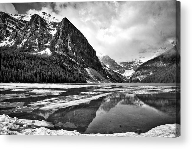 Lake Louise Acrylic Print featuring the photograph Lake Louise - Black and White #3 by Stuart Litoff