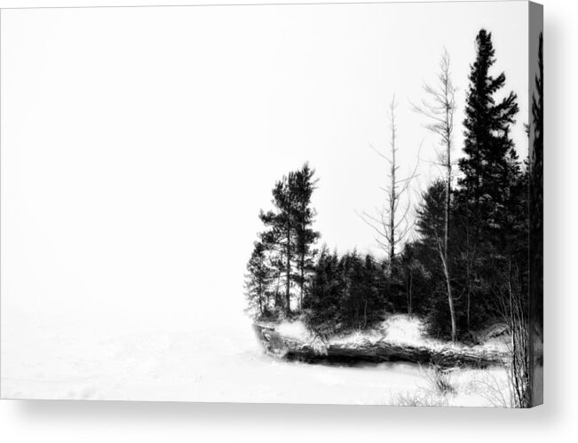 Lake Superior Acrylic Print featuring the photograph Lake Superior Bluff Black and White by Kathryn Lund Johnson