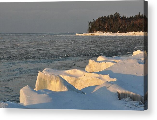 Lake Superior Acrylic Print featuring the photograph Lake Superior Winter Sunset by Kathryn Lund Johnson