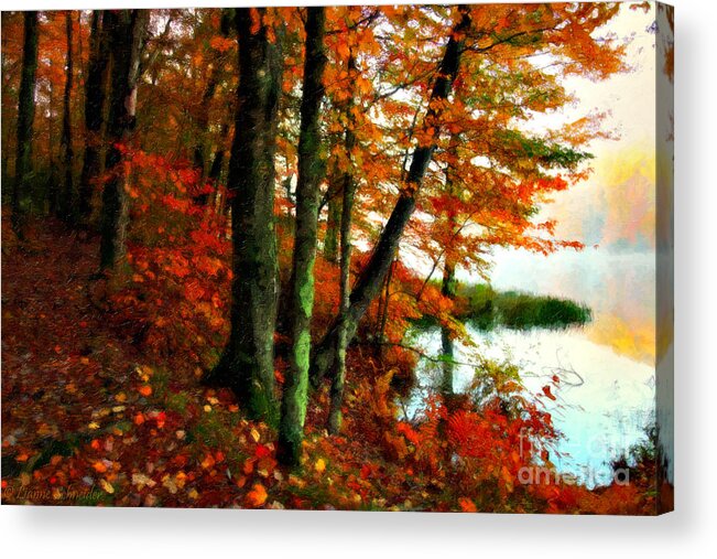 Fall Acrylic Print featuring the digital art Lakeside Beauty by Lianne Schneider