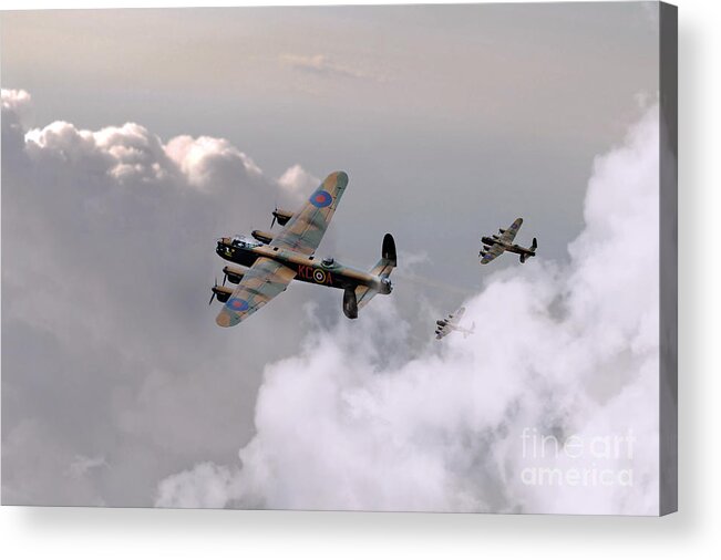 Lancaster Acrylic Print featuring the digital art Lancasters Forming Up by Airpower Art