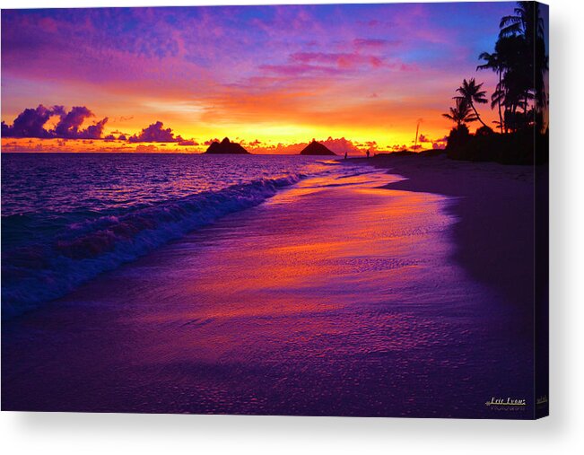 Lanikai Beach Acrylic Print featuring the photograph Lanikai Beach Winter Sunrise Reflections in the Sand by Aloha Art