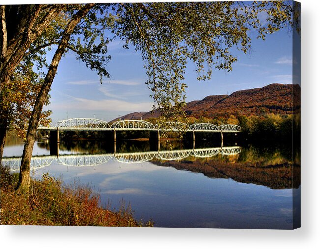 Autumn Acrylic Print featuring the photograph Last Reflections of the Old Bridge by Gene Walls