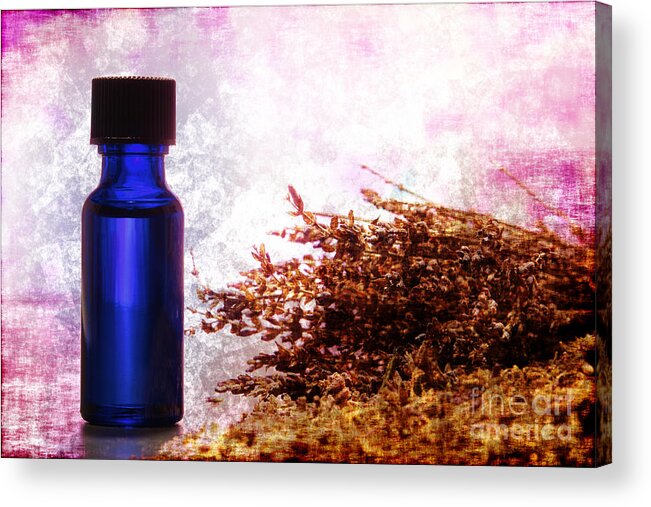 Aromatherapy Acrylic Print featuring the photograph Lavender Essential Oil Bottle by Olivier Le Queinec