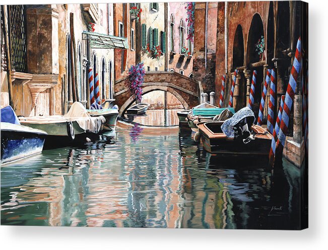 Docks Acrylic Print featuring the painting Le Barche E I Pali Colorati by Guido Borelli