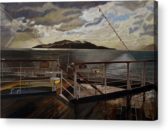 Queen Charlotte Sound Acrylic Print featuring the painting Leaving Queen Charlotte Sound by Thu Nguyen