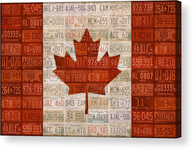 License Plate Acrylic Print featuring the mixed media License Plate Art Flag of Canada by Design Turnpike