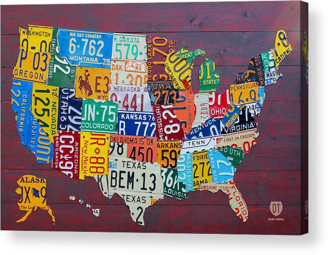 Art Acrylic Print featuring the mixed media License Plate Map of The United States by Design Turnpike