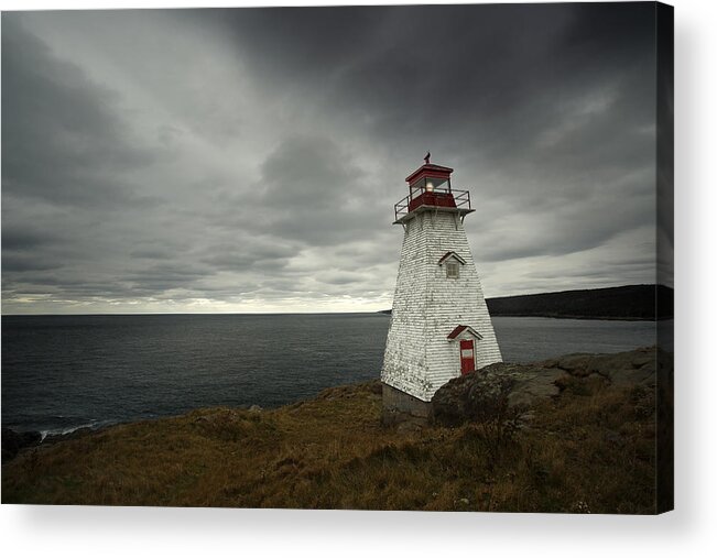 Feb0514 Acrylic Print featuring the photograph Lighthouse During Storm Bay Of Fundy by Scott Leslie