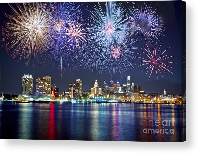 Fireworks Acrylic Print featuring the photograph Lighting Independence Sky by Stacey Granger